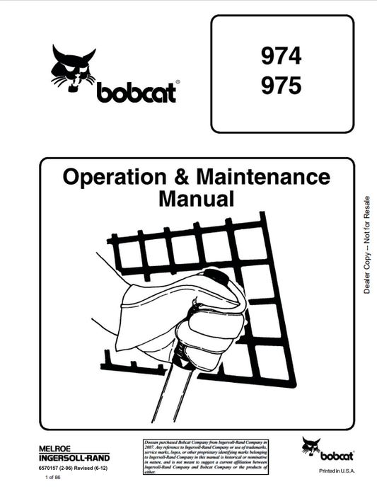 BOBCAT 974, 975 LOADER OPERATION AND MAINTENANCE MANUAL 6570157 PDF