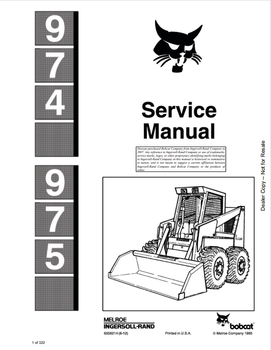 BOBCAT 974, 975 LOADER SERVICE MANUAL 6556214 PDF