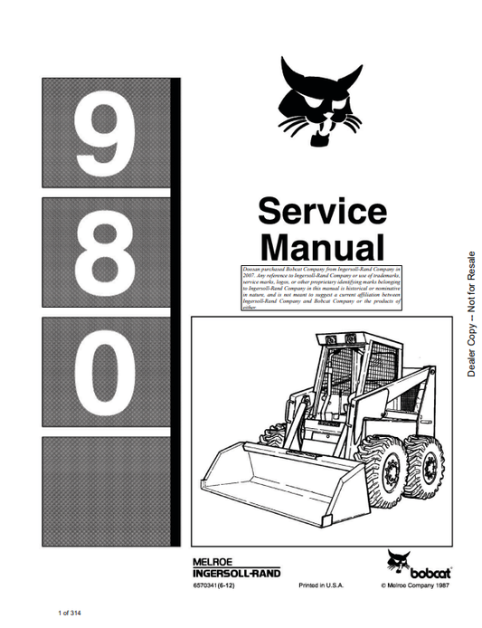 BOBCAT 980 LOADER SERVICE MANUAL 6570341 PDF