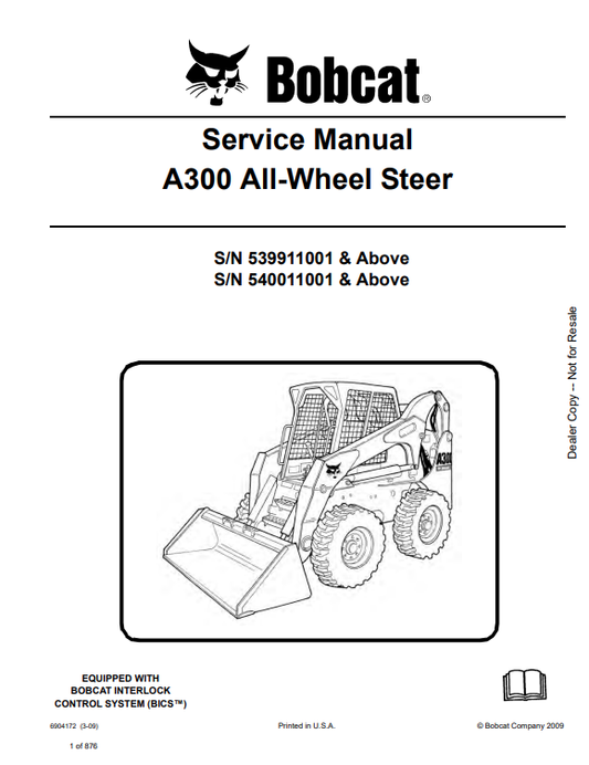 BOBCAT A300 ALL WHEEL LOADER SERVICE MANUAL 6904172 PDF