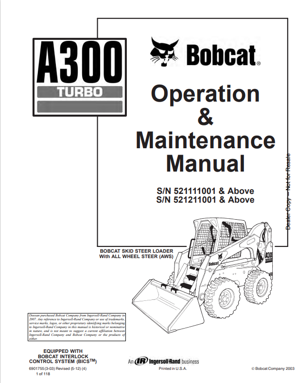 BOBCAT A300 TURBO SERVICE MANUAL 6901755 PDF
