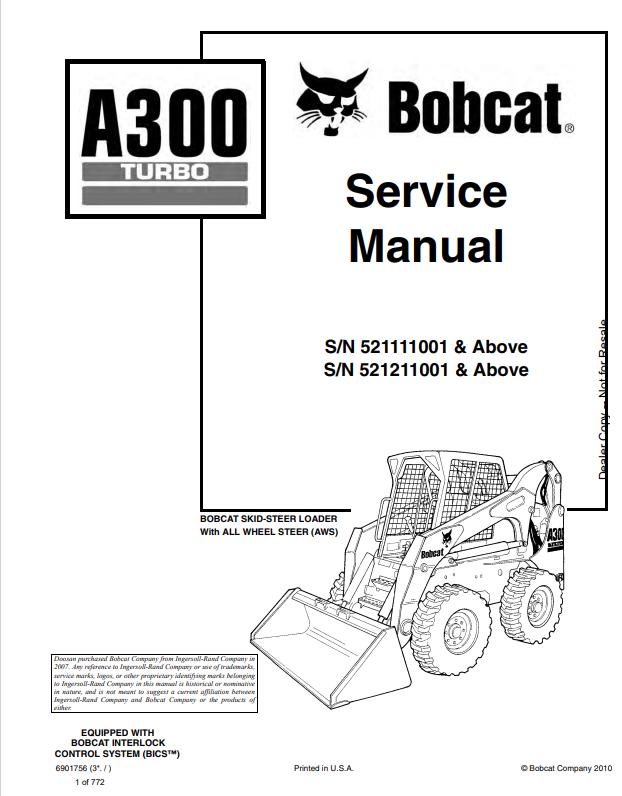 BOBCAT A300 TURBO SERVICE MANUAL 6901756 PDF