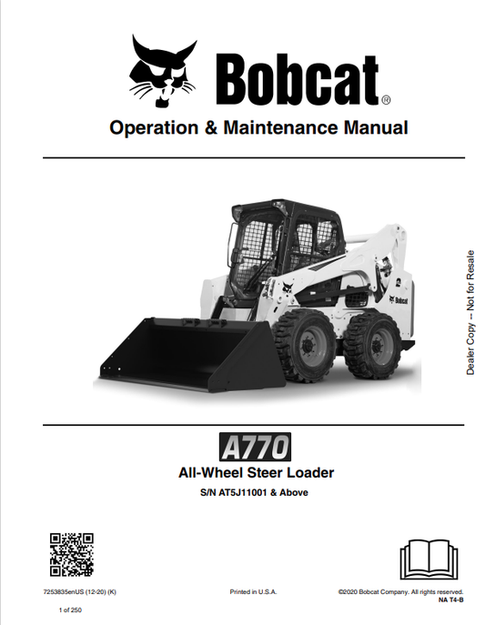 BOBCAT A770 ALL WHEEL STEER LOADER OPERATION AND MAINTENANCE MANUAL 7253835 PDF