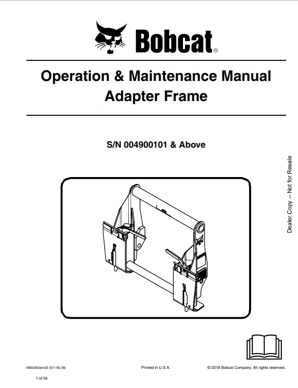 BOBCAT ADAPTER FRAME OPERATION AND MAINTENANCE MANUAL 6902350 PDF