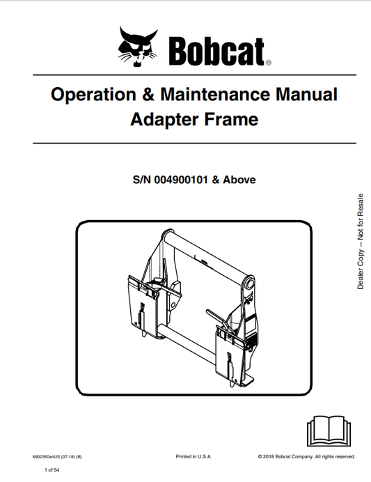 BOBCAT ADAPTER FRAME OPERATION AND MAINTENANCE MANUAL 6902350 PDF
