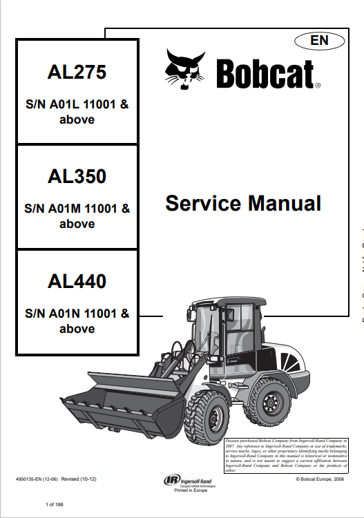 BOBCAT AL275, AL350, AL440 ARTICULATED LOADER SERVICE MANUAL 4950135 PDF