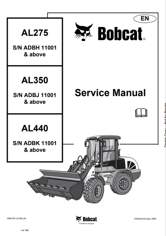 BOBCAT AL275, AL350, AL440 ARTICULATED LOADER SERVICE MANUAL 4950152 PDF