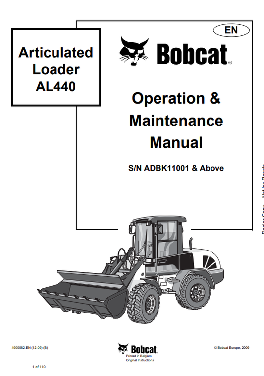 BOBCAT AL440 ARTICULATED LOADER OPERATION AND MAINTENANCE MANUAL 4900082 PDF