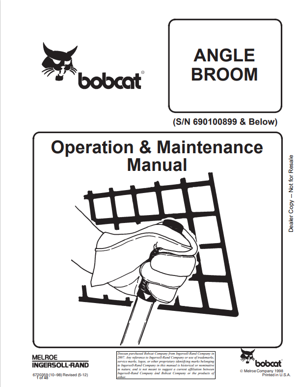 BOBCAT ANGLE BROOM OPERATION AND MAINTENANCE MANUAL 6720359 PDF
