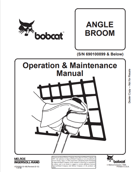BOBCAT ANGLE BROOM OPERATION AND MAINTENANCE MANUAL 6720359 PDF
