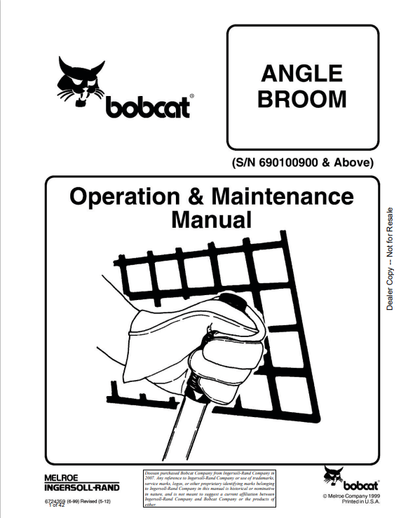 BOBCAT ANGLE BROOM OPERATION AND MAINTENANCE MANUAL 6724359 PDF