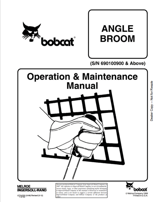 BOBCAT ANGLE BROOM OPERATION AND MAINTENANCE MANUAL 6724359 PDF