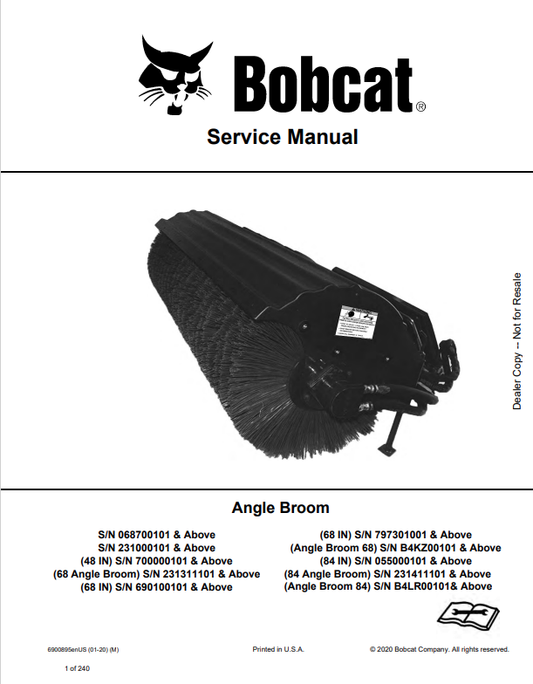 BOBCAT ANGLE BROOM SERVICE MANUAL 6900895 PDF