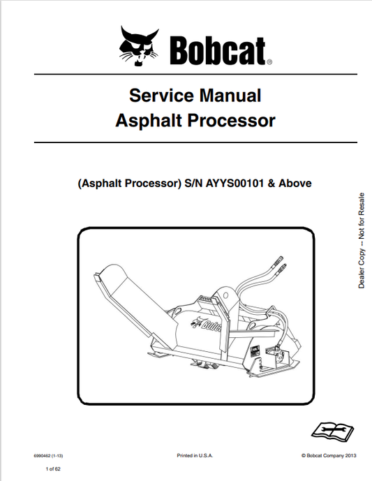 BOBCAT ASPHALT PROCESSOR SERVICE MANUAL 6990462 PDF