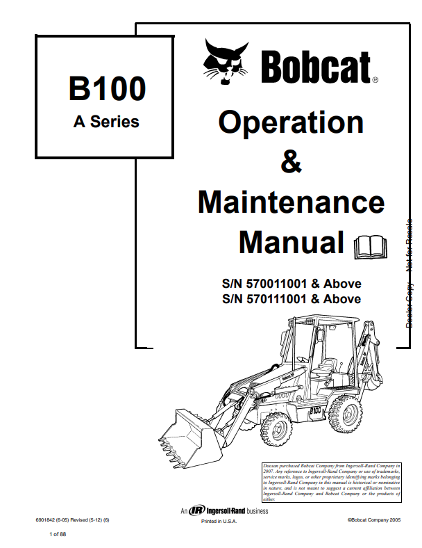 BOBCAT B100 A SERIES LOADER BACKHOE OPERATION AND MAINTENANCE MANUAL 6901842 PDF