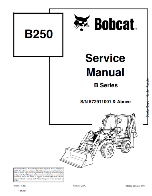 BOBCAT B250 BACKHOE LOADER SERVICE MANUAL 6903864 PDF