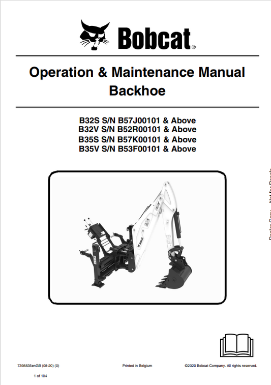 BOBCAT B32S, B32V, B35S, B35V BACKHOE OPERATION AND MAINTENANCE MANUAL 7398835 PDF