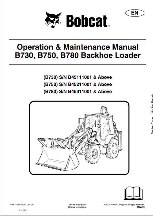 BOBCAT B730, B750, B780 BACKHOE LOADER OPERATION AND MAINTENANCE MANUAL 7286755 PDF