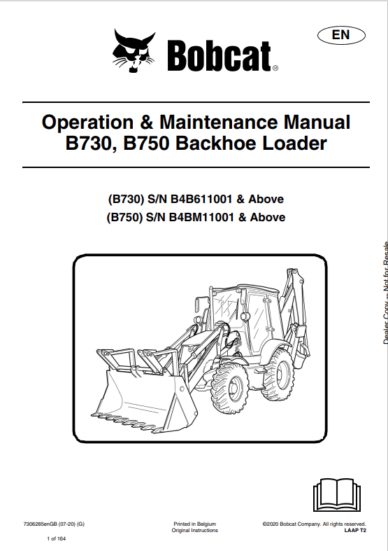 BOBCAT B730, B750 BACKHOE LOADER OPERATION AND MAINTENANCE MANUAL 7306285 PDF