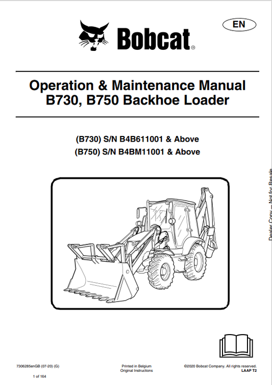 BOBCAT B730, B750 BACKHOE LOADER OPERATION AND MAINTENANCE MANUAL 7306285 PDF
