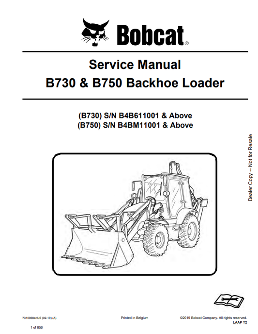 BOBCAT B730, B750 BACKHOE LOADER SERVICE MANUAL 7310058 PDF