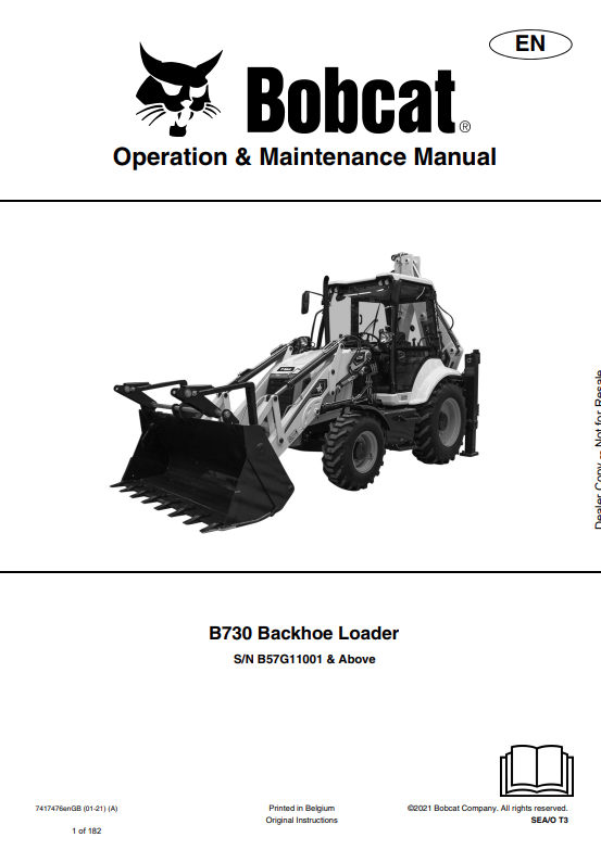 BOBCAT B730 BACKHOE LOADER OPERATION AND MAINTENANCE MANUAL 7417476 PDF