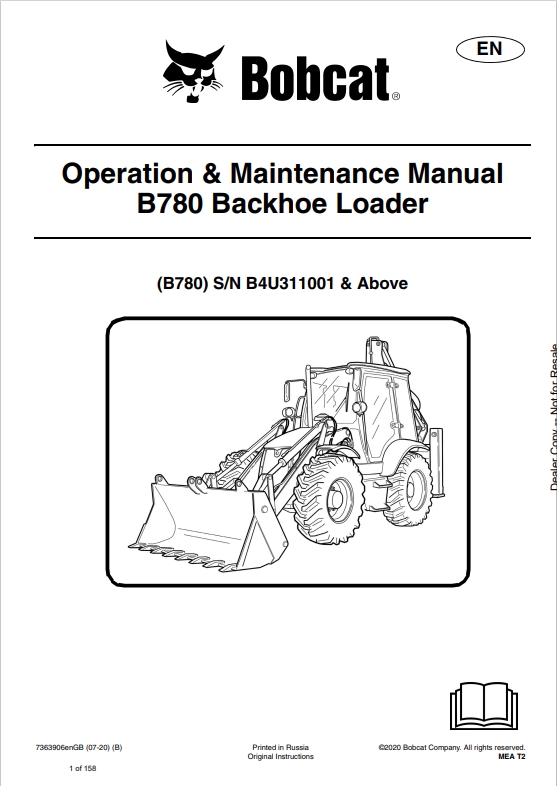BOBCAT B780 BACKHOE LOADER OPERATION AND MAINTENANCE MANUAL 7363906 PDF