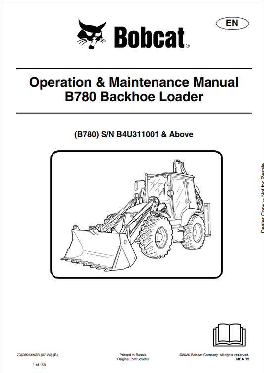 BOBCAT B780 BACKHOE LOADER OPERATION AND MAINTENANCE MANUAL 7363906 PDF