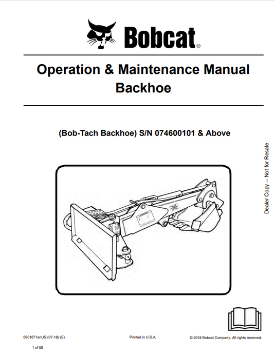 BOBCAT BOB-TACH BACKHOE OPERATION AND MAINTENANCE MANUAL 6901671 PDF