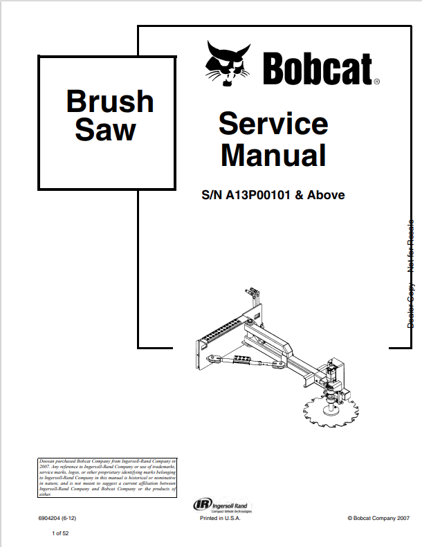 BOBCAT BRUSH SAW SERVICE MANUAL 6904204 PDF