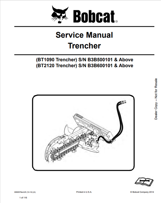 BOBCAT BT1090, BT2120 TRENCHER SERVICE MANUAL 6990978 PDF