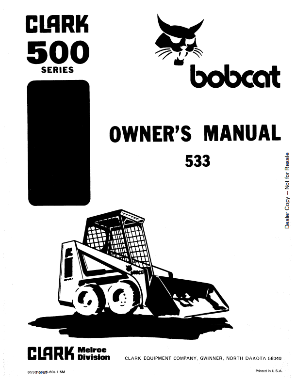 BOBCAT CLARK 500 SERIES 533 LOADER OWNER MANUAL 6556152 PDF