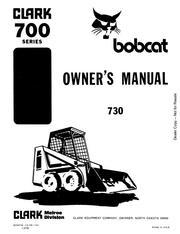 BOBCAT CLARK 700 SERIES 730 LOADER OWNER MANUAL 6556734 PDF