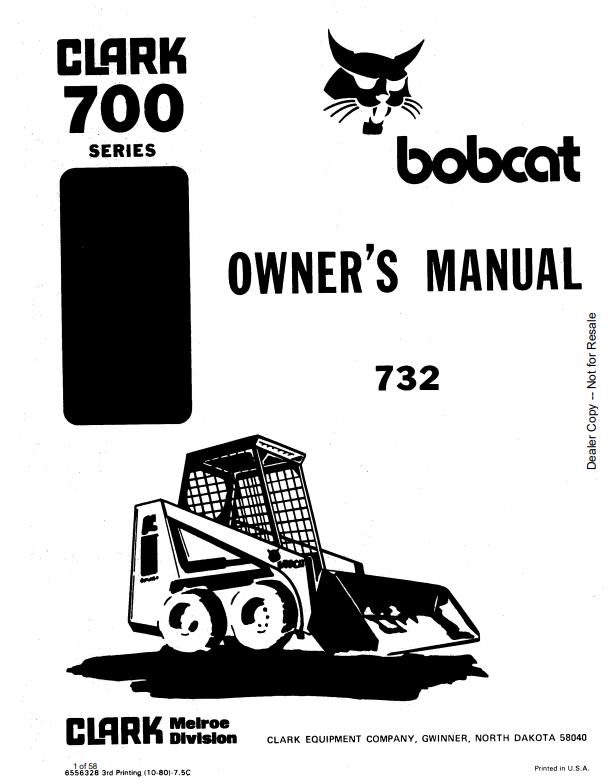 BOBCAT CLARK 700 SERIES 732 LOADER OWNER MANUAL 6556328 PDF