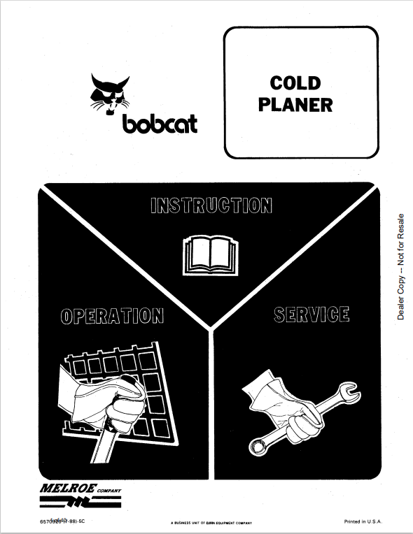 BOBCAT COLD PLANER OPERATOR MANUAL 6570926 PDF