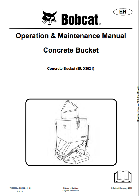 BOBCAT CONCRETE BUCKET OPERATION AND MAINTENANCE MANUAL 7266223 PDF