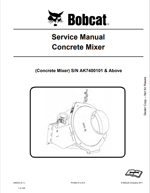 BOBCAT CONCRETE MIXER SERVICE MANUAL 6990042 PDF