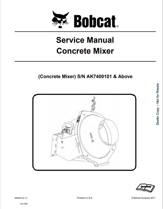BOBCAT CONCRETE MIXER SERVICE MANUAL 6990042 PDF