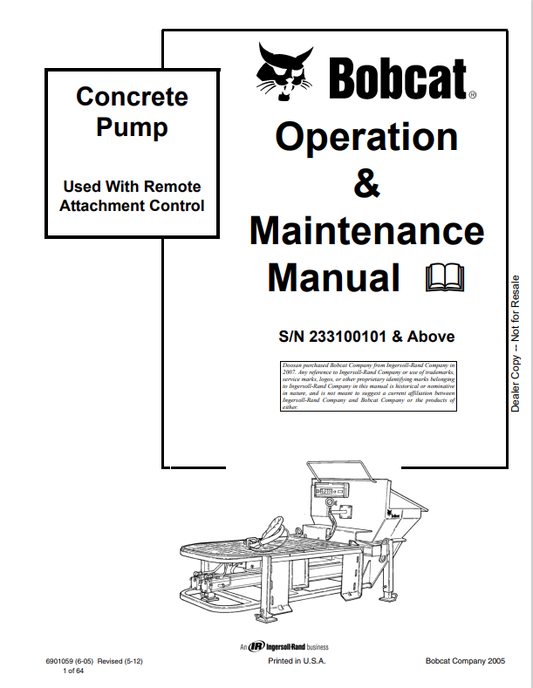 BOBCAT CONCRETE PUMP OPERATION AND MAINTENANCE MANUAL 6901059 PDF