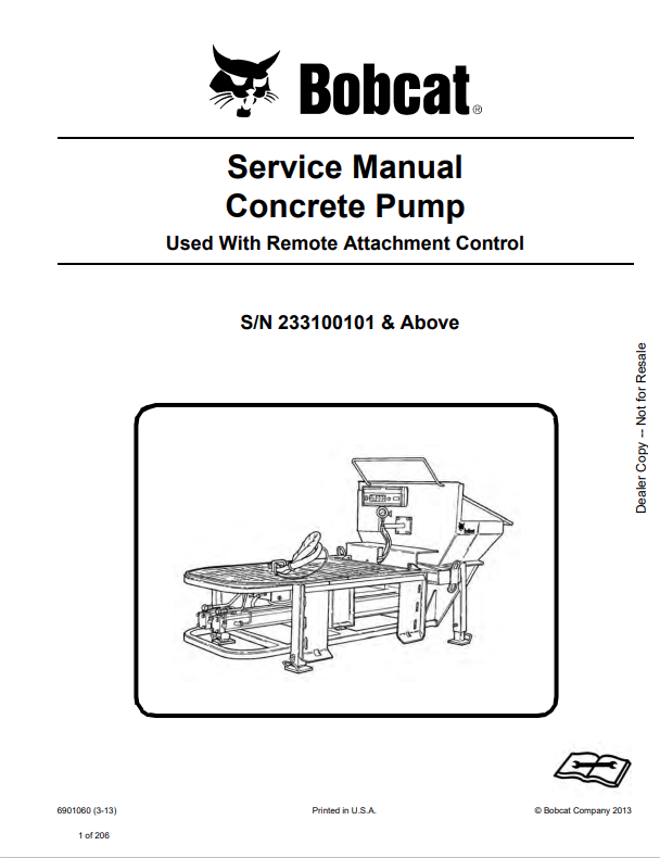BOBCAT CONCRETE PUMP SERVICE MANUAL 6901060 PDF
