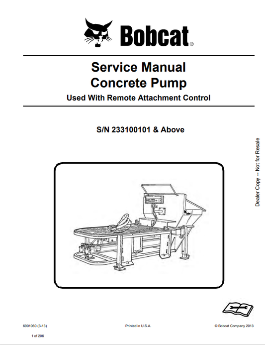 BOBCAT CONCRETE PUMP SERVICE MANUAL 6901060 PDF