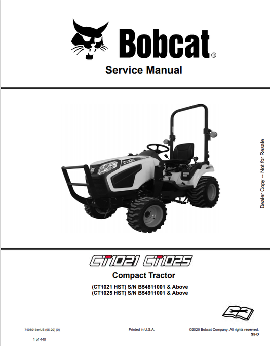 BOBCAT CT1021, CT1025 COMPACT TRACTOR SERVICE MANUAL 7408015 PDF