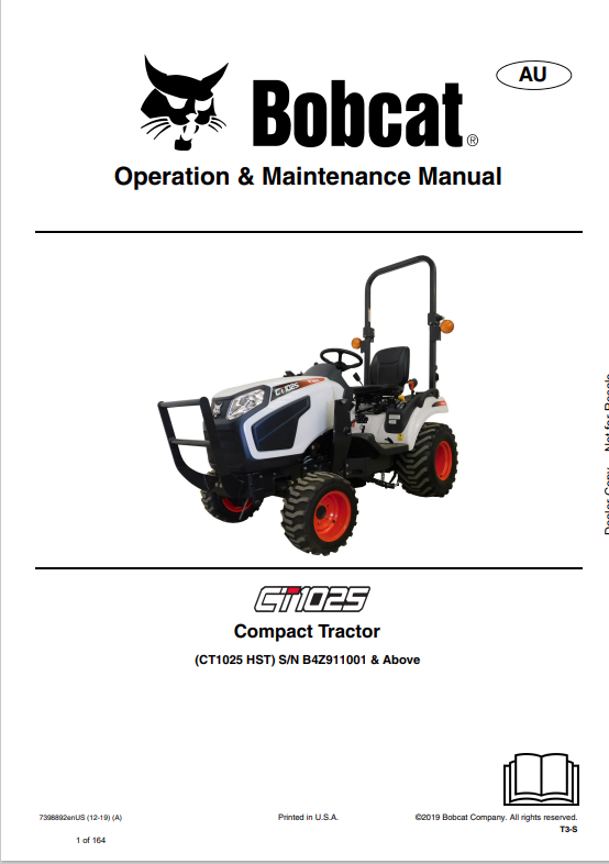 BOBCAT CT1025 COMPACT TRACTOR OPERATION AND MAINTENANCE MANUAL 7398892 PDF