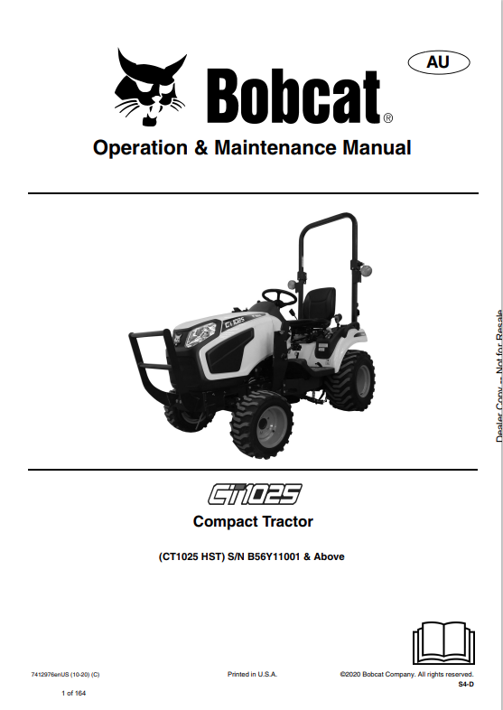 BOBCAT CT1025 COMPACT TRACTOR OPERATION AND MAINTENANCE MANUAL 7412976 PDF
