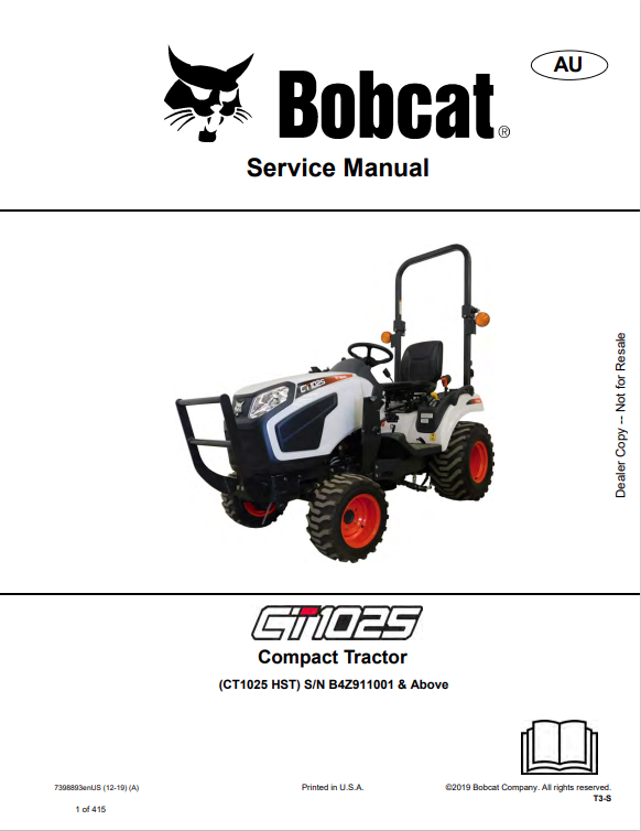 BOBCAT CT1025 COMPACT TRACTOR SERVICE MANUAL 7398893 PDF