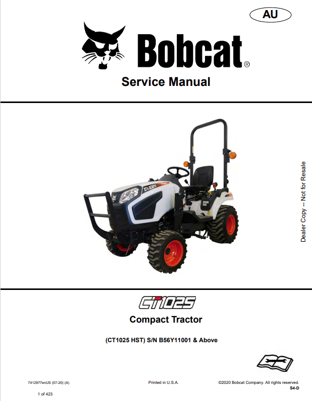 BOBCAT CT1025 COMPACT TRACTOR SERVICE MANUAL 7412977 PDF