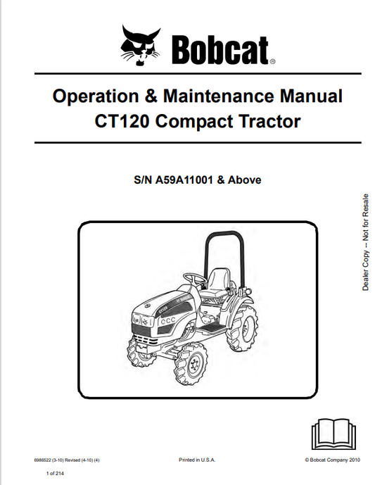 BOBCAT CT120 COMPACT TRACTOR OPERATION AND MAINTENANCE MANUAL 6986522 PDF