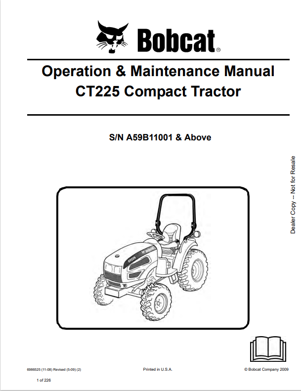BOBCAT CT225 COMPACT TRACTOR OPERATION AND MAINTENANCE MANUAL 6986525 PDF