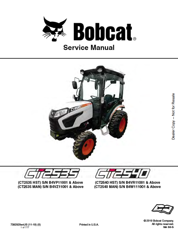 BOBCAT CT2535, CT2540 COMPACT TRACTOR SERVICE MANUAL 7392929 PDF