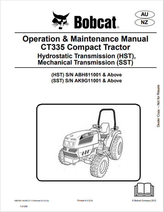 BOBCAT CT335 COMPACT TRACTOR OPERATION AND MAINTENANCE MANUAL 6987081 PDF